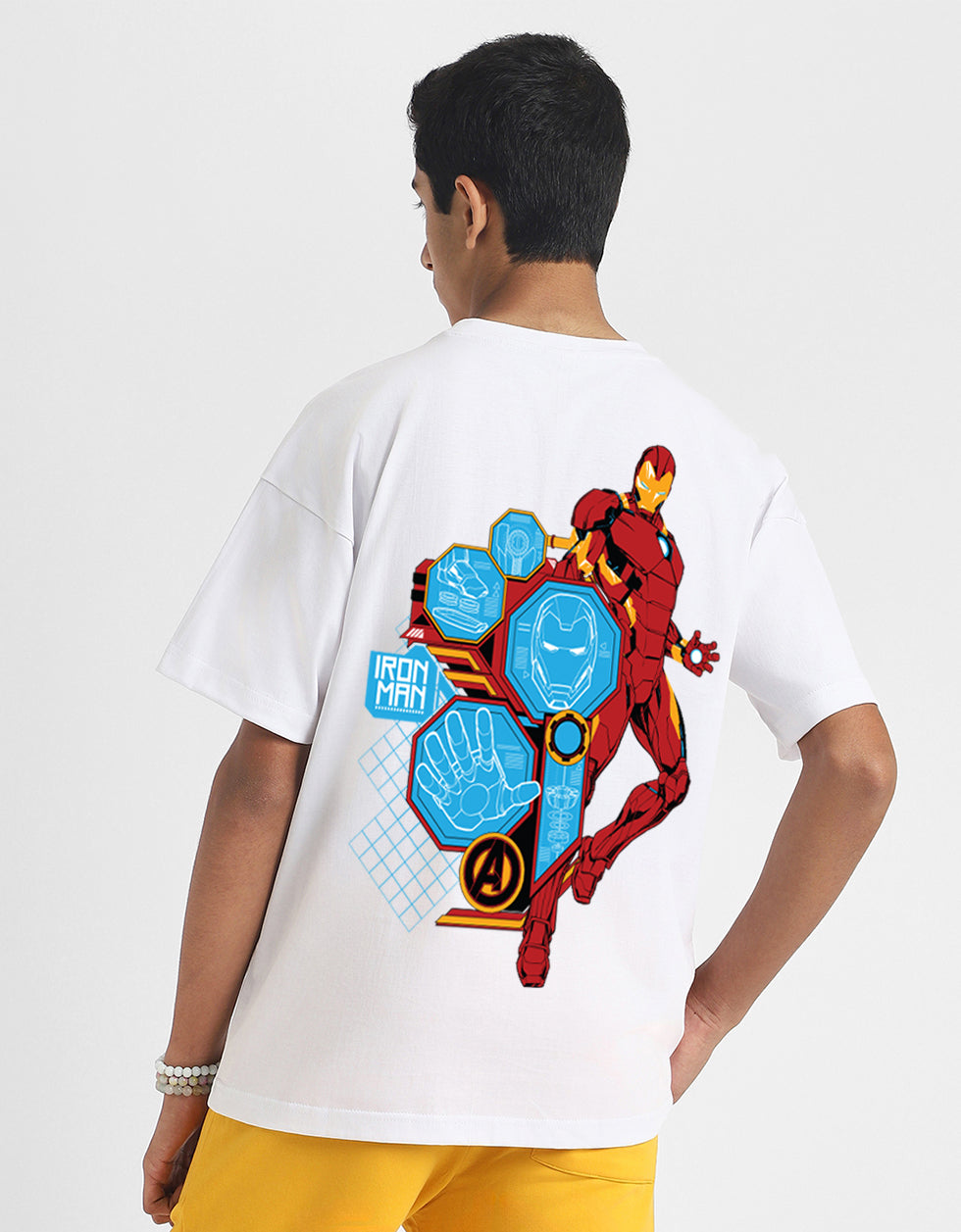 Ironman White Oversized Graphic Back Printed Boys T-shirt