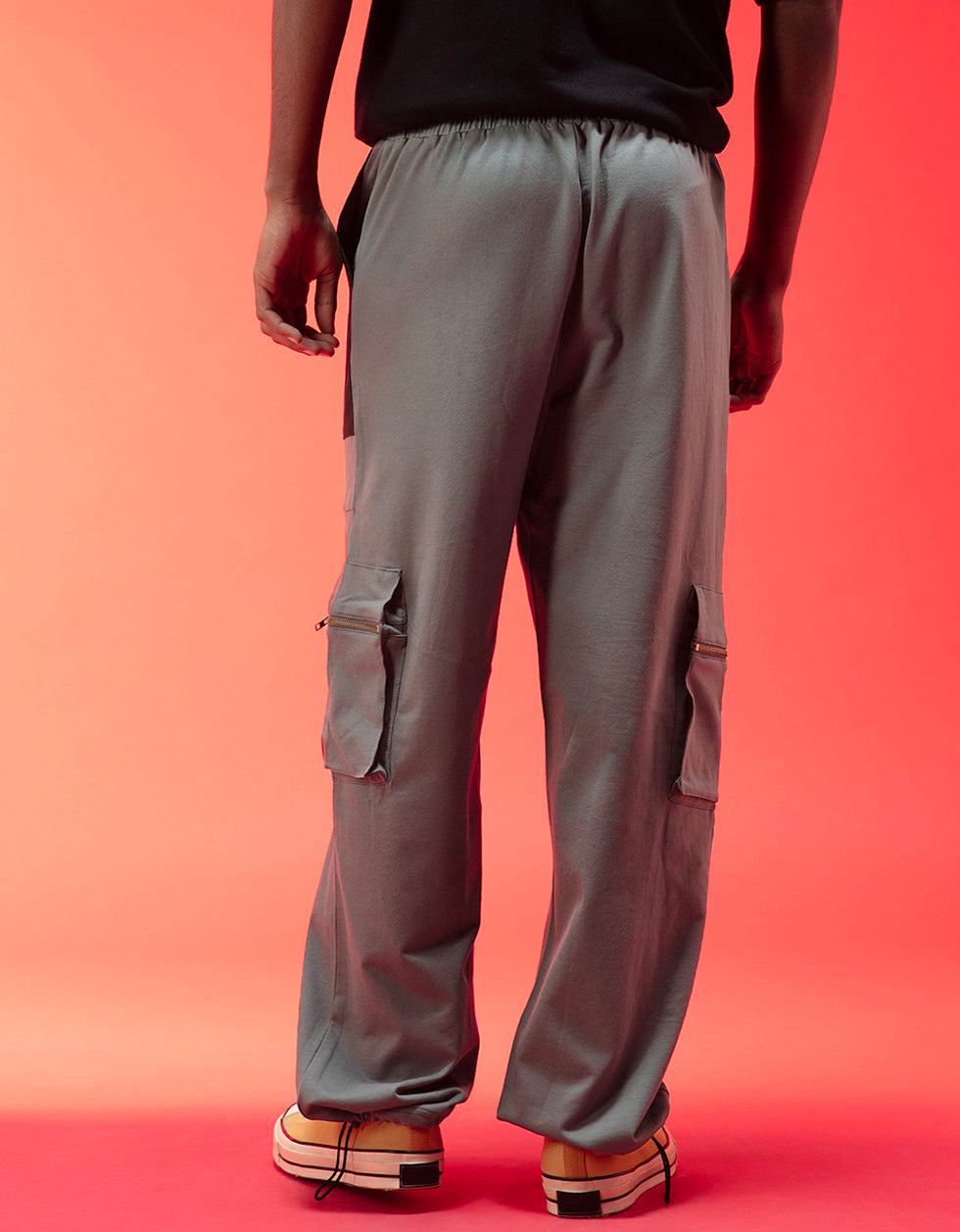 Grey and Black Zipper Detail Knitted Cargo