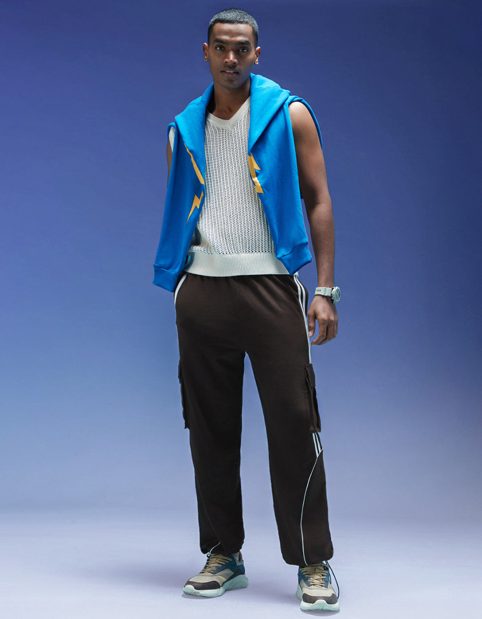Brown and White Side Stripe Knitted Cargo