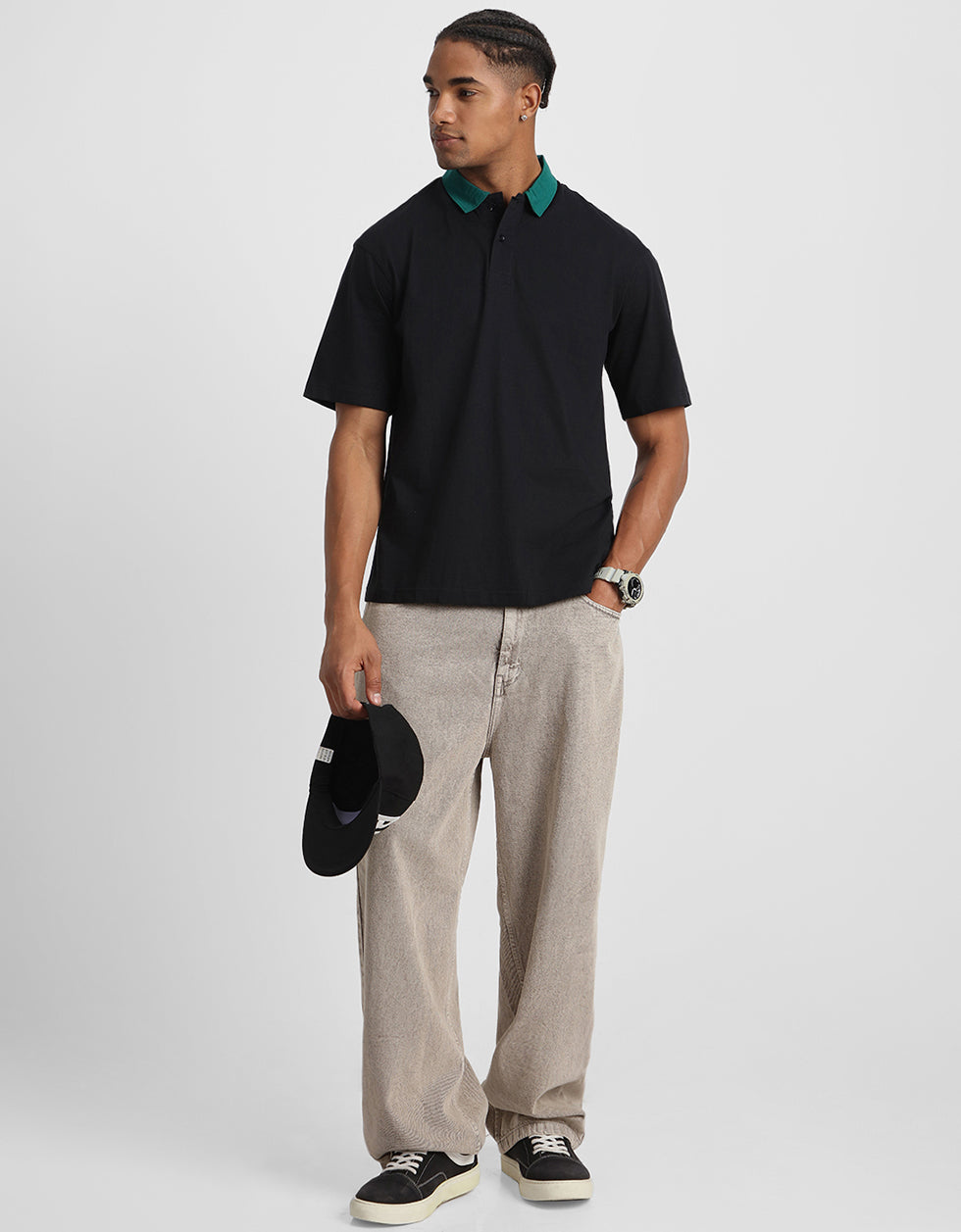 Black Plain Oversized Polo T-shirt