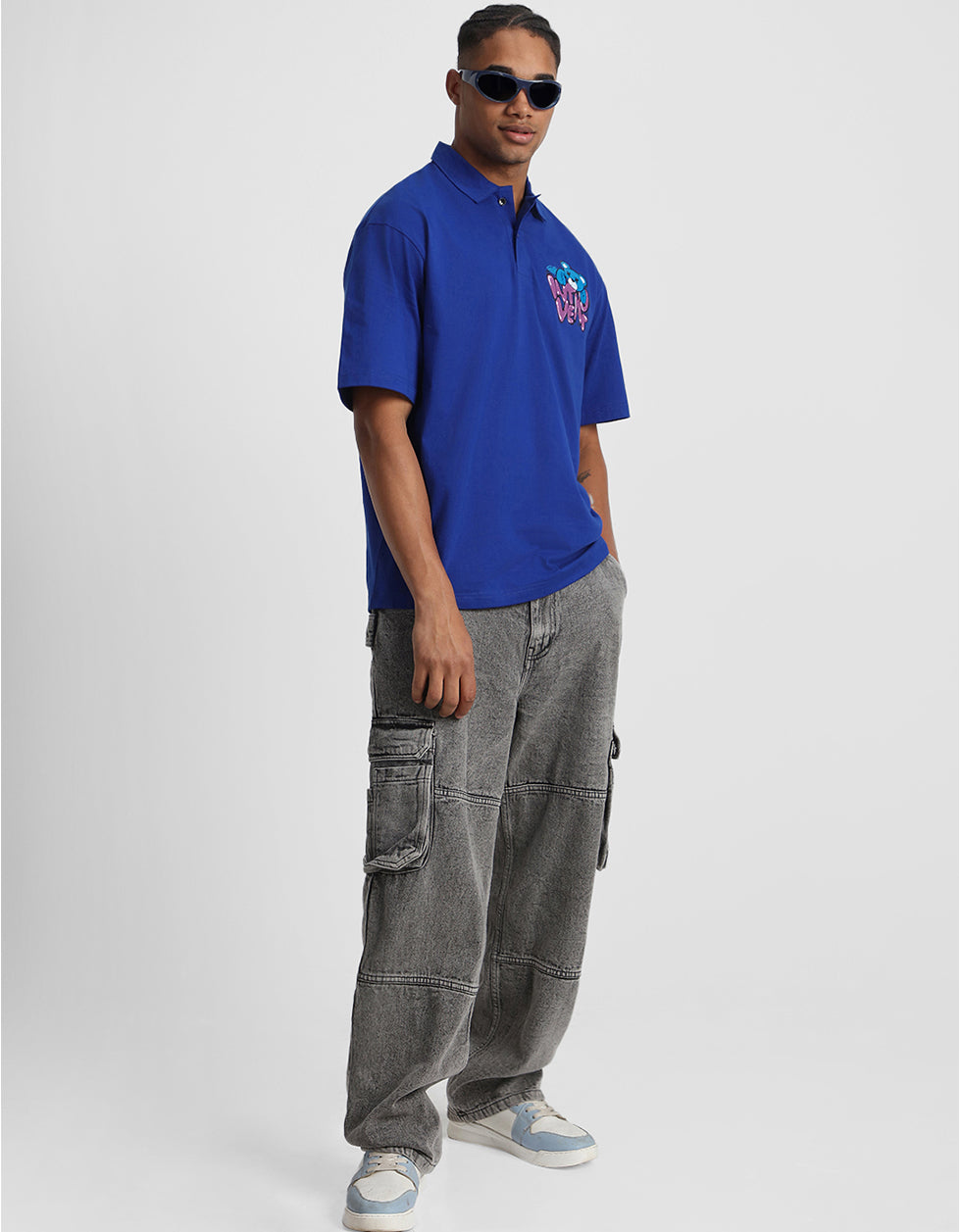 Introvert Blue Oversized Polo T-shirt