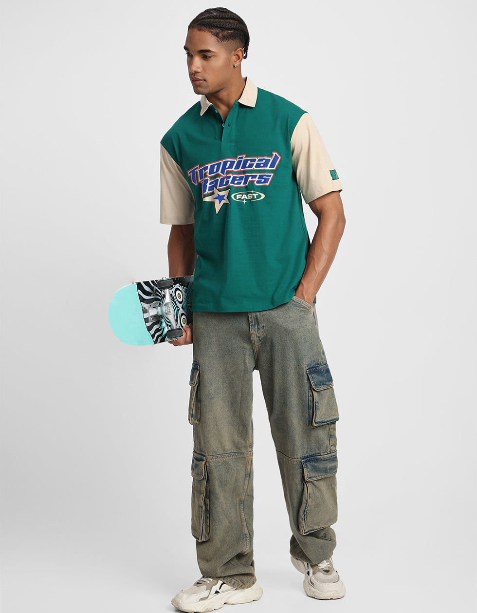 Tropical Racers Green Oversized Polo T-shirt