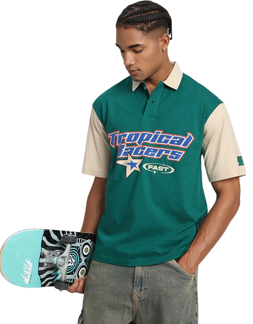 Tropical Racers Green Oversized Polo T-shirt