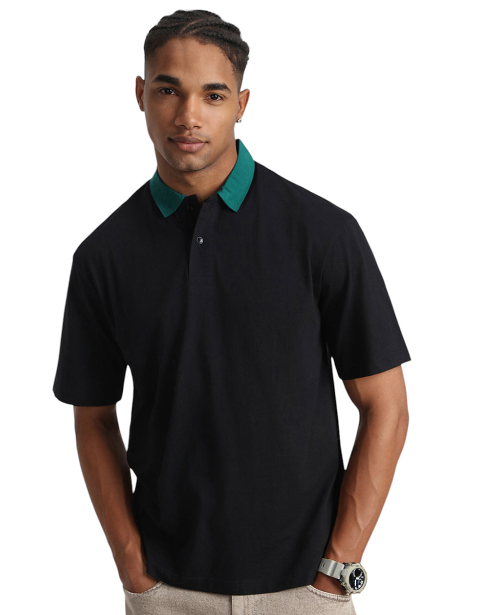 Black Plain Oversized Polo T-shirt
