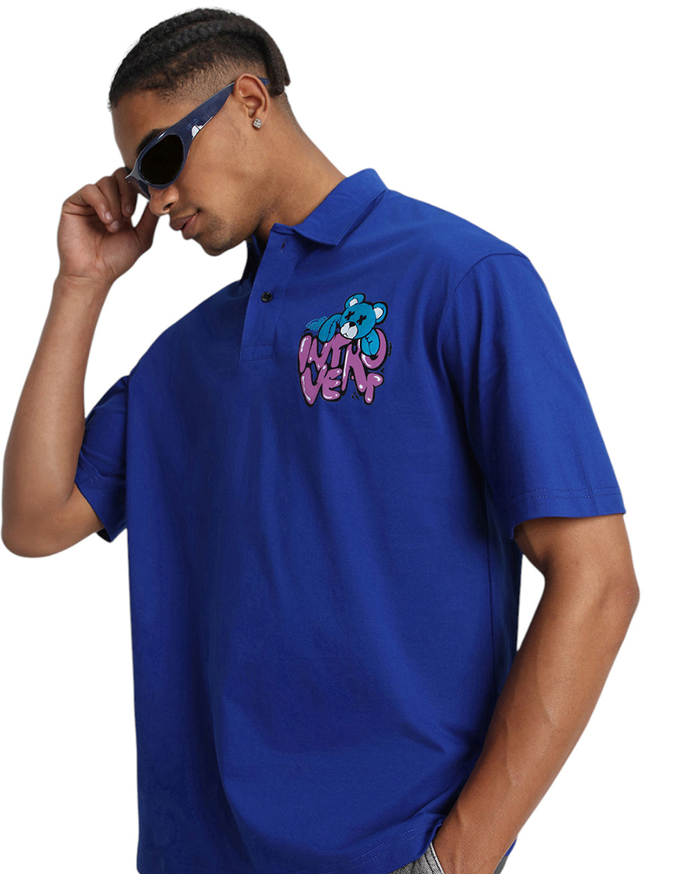 Introvert Blue Oversized Polo T-shirt