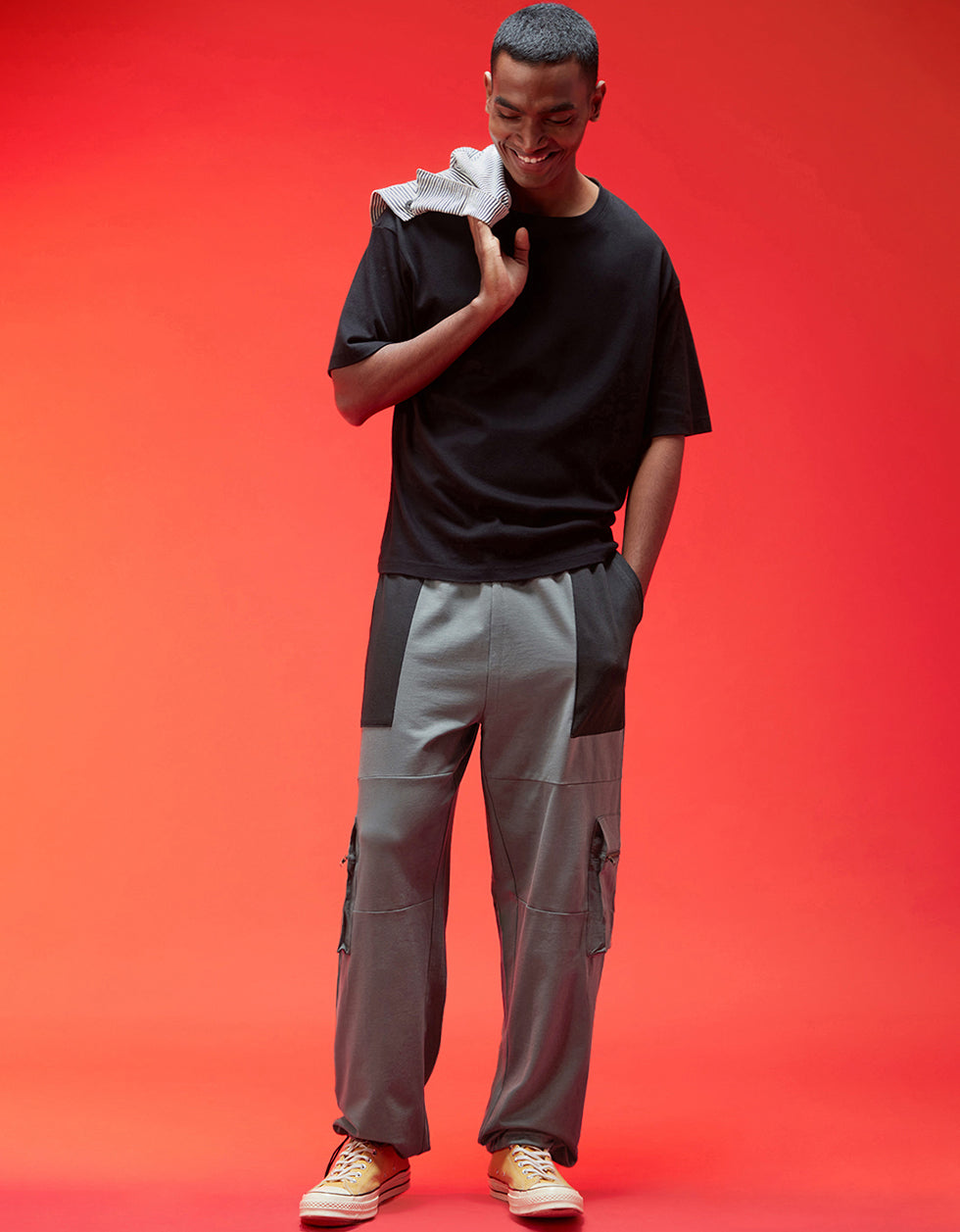 Grey and Black Zipper Detail Knitted Cargo