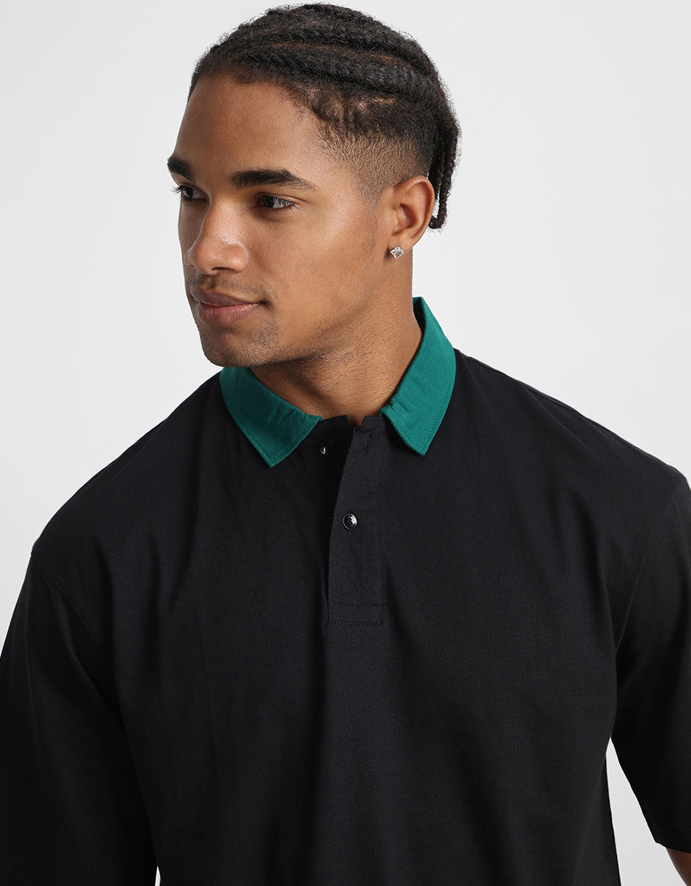 Black Plain Oversized Polo T-shirt