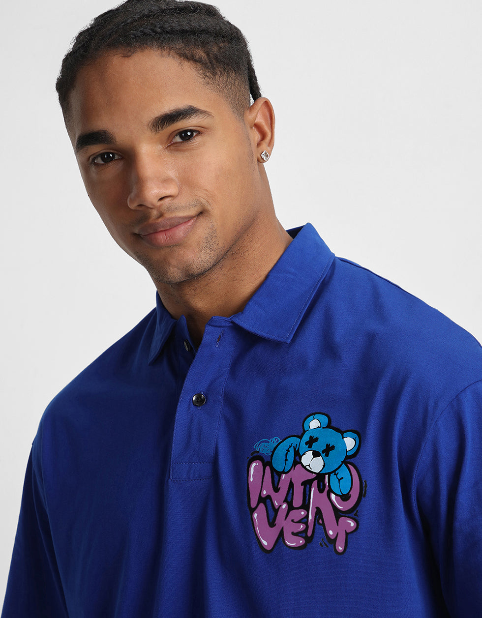 Introvert Blue Oversized Polo T-shirt