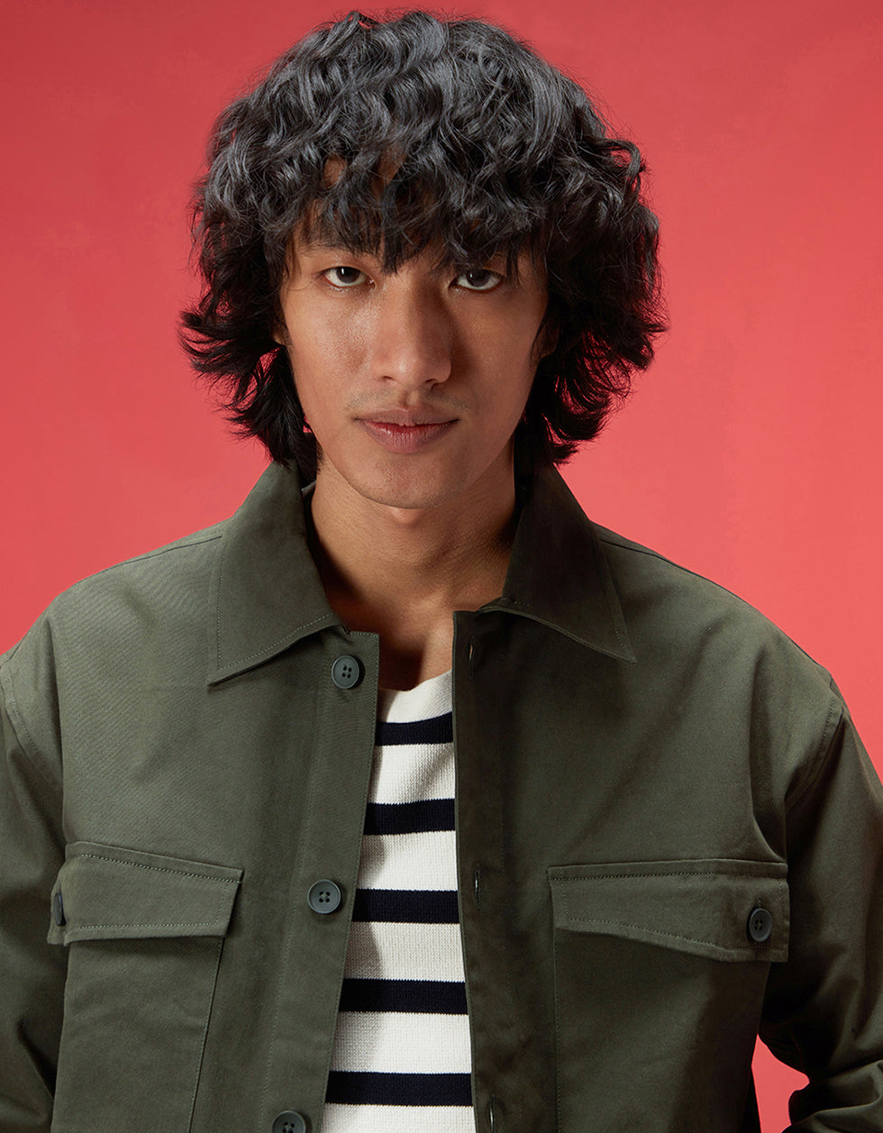 Olive Veirdo Exclusive Premium Button Detail Exclusive Shacket