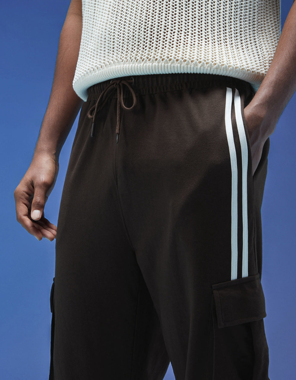 Brown and White Side Stripe Knitted Cargo