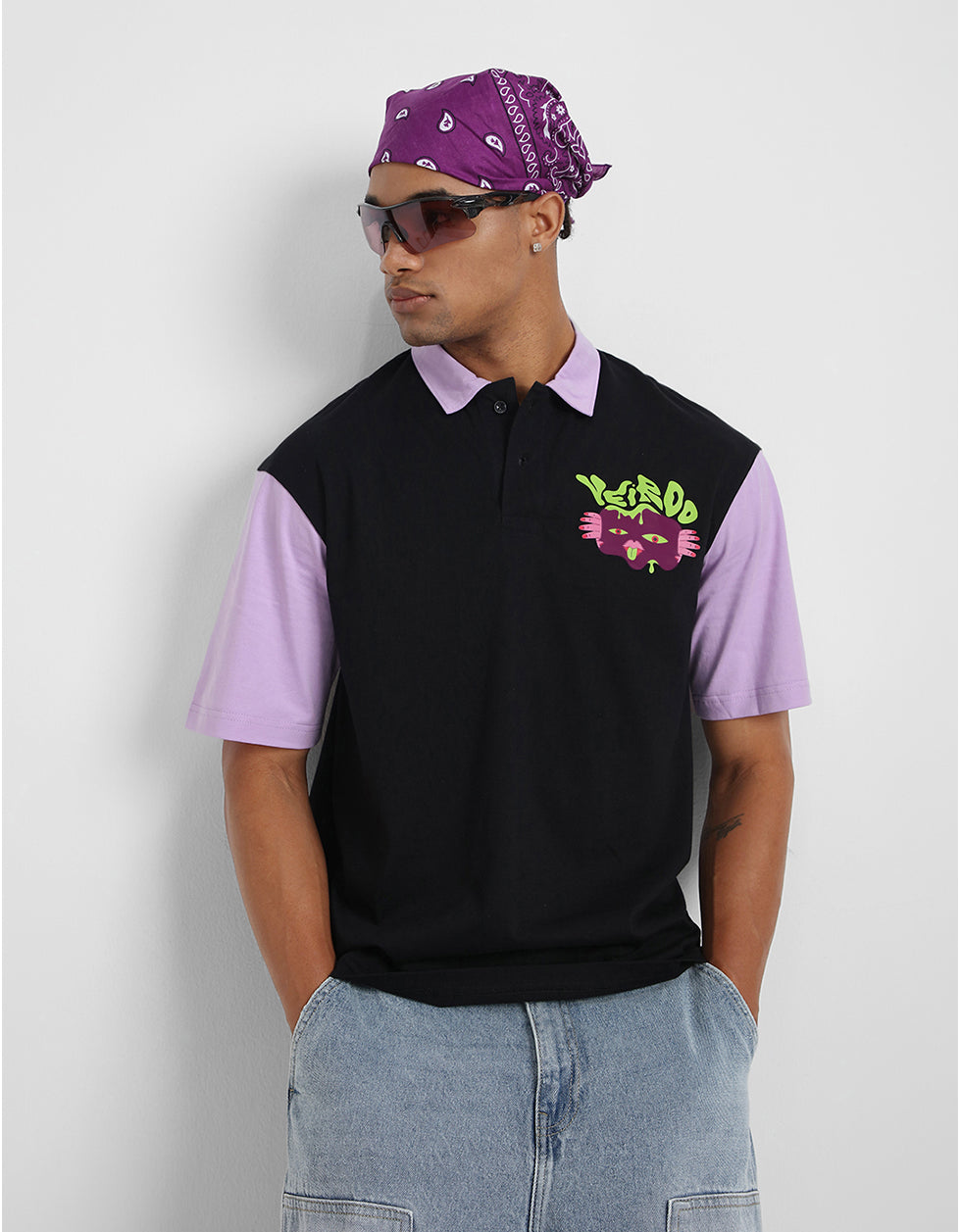 Veirdo Black Oversized Polo T-shirt