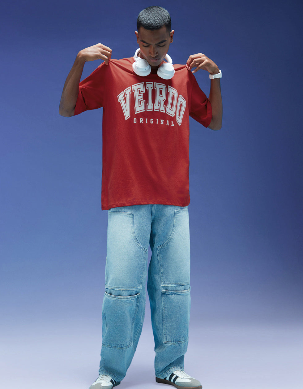 Veirdo Original Red Oversized Typography Brand Printed  T-shirt