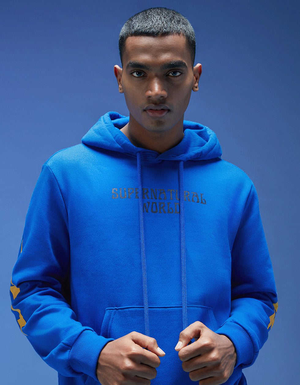 World of Illusions Blue Back Printed Regular Fit Hoodie