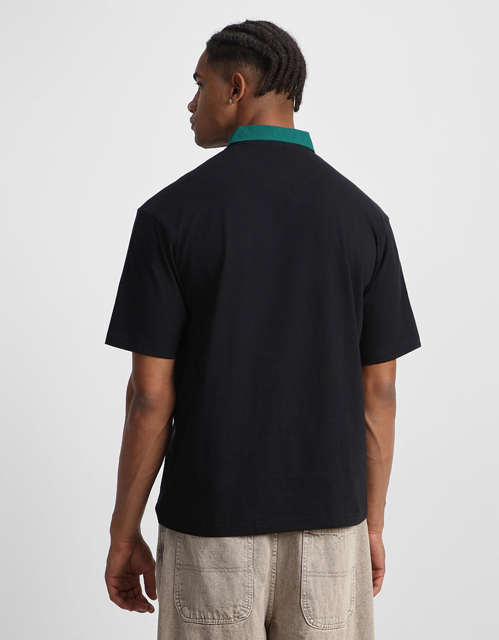 Black Plain Oversized Polo T-shirt