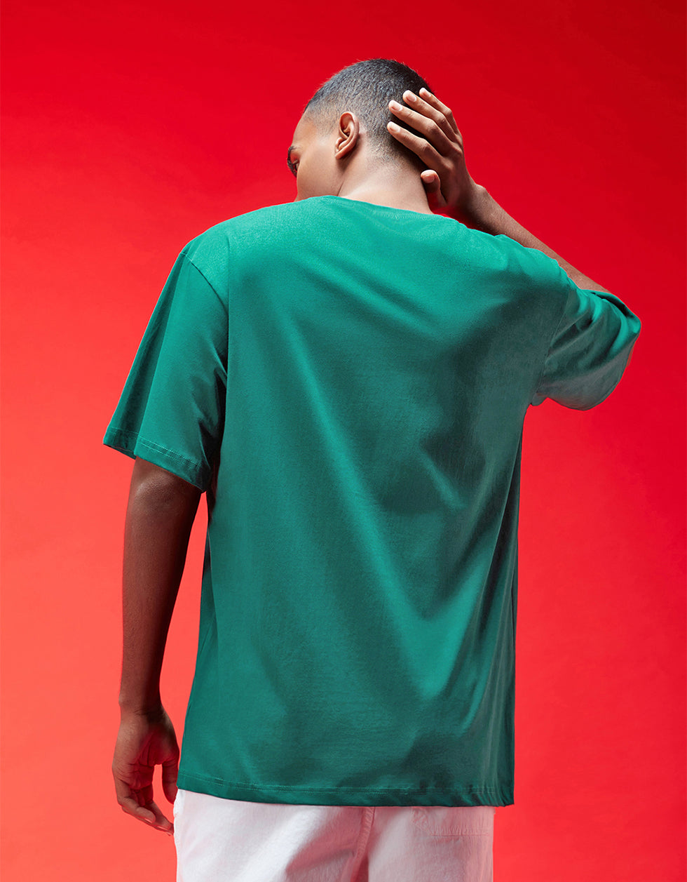Veirdo Original Green Oversized Typography Brand Printed T-shirt