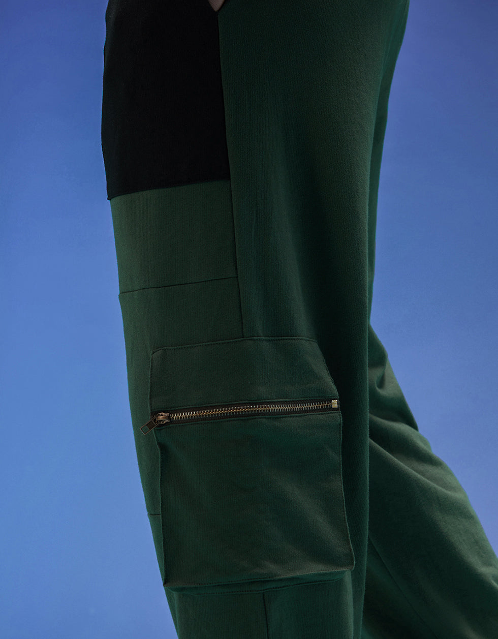 Olive and Black Zipper Detail Knitted Cargo