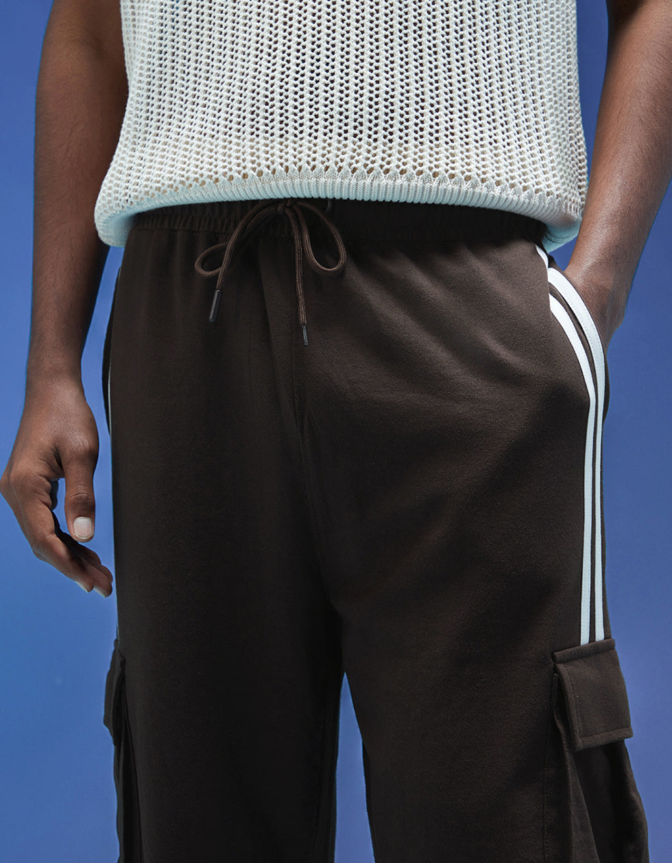 Brown and White Side Stripe Knitted Cargo