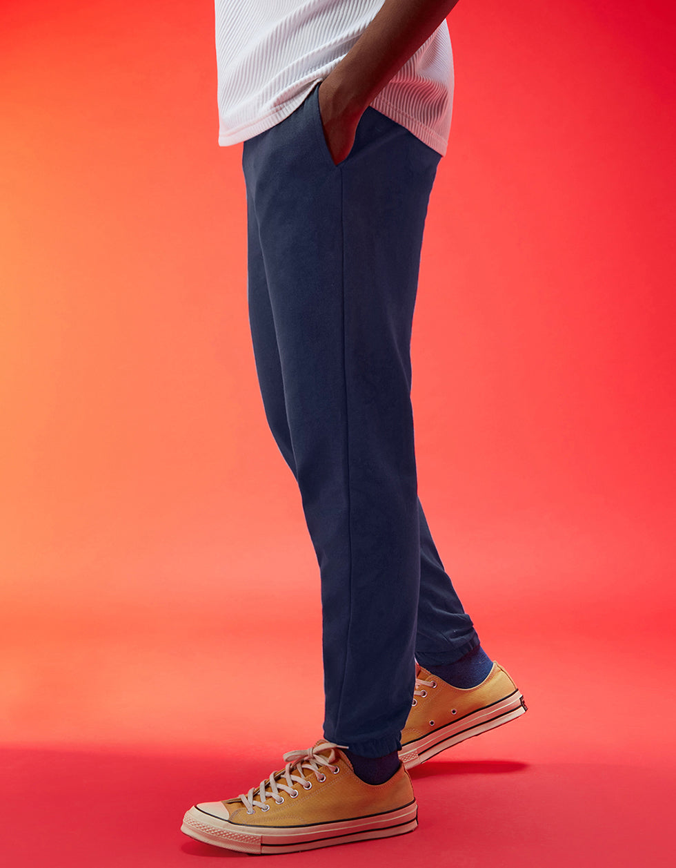 Navy Blue Solid Baggy Fit Joggers