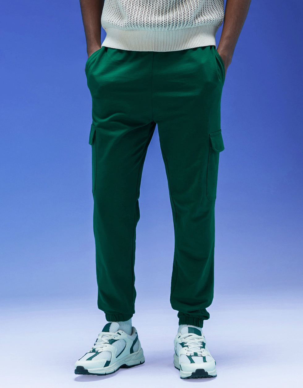 Aventurine Solid Baggy Fit Cargo Joggers