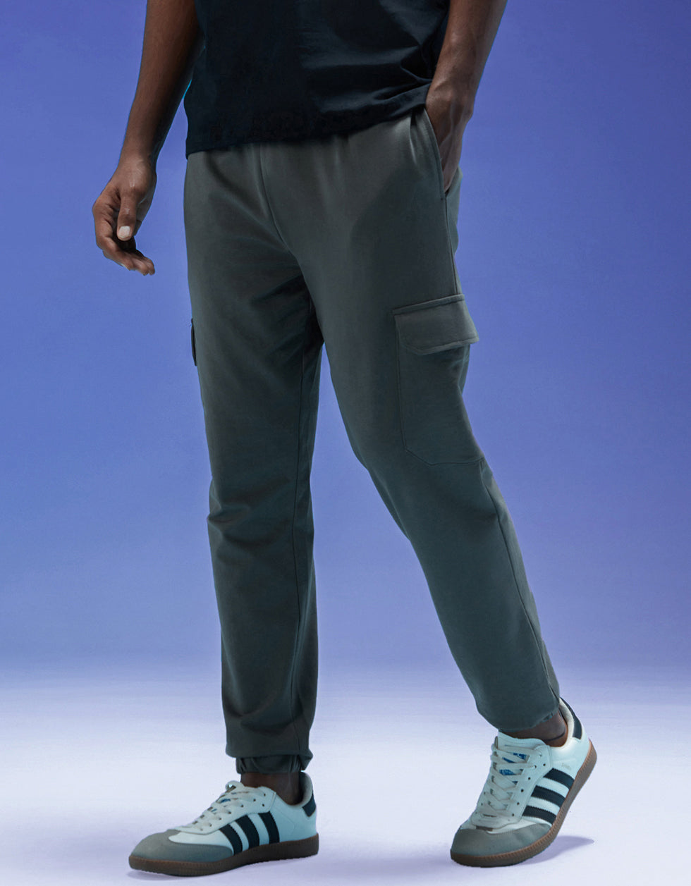 Grey Solid Baggy Fit Cargo Joggers