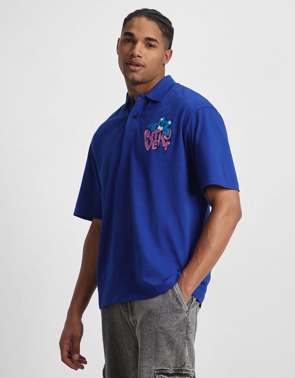 Introvert Blue Oversized Polo T-shirt