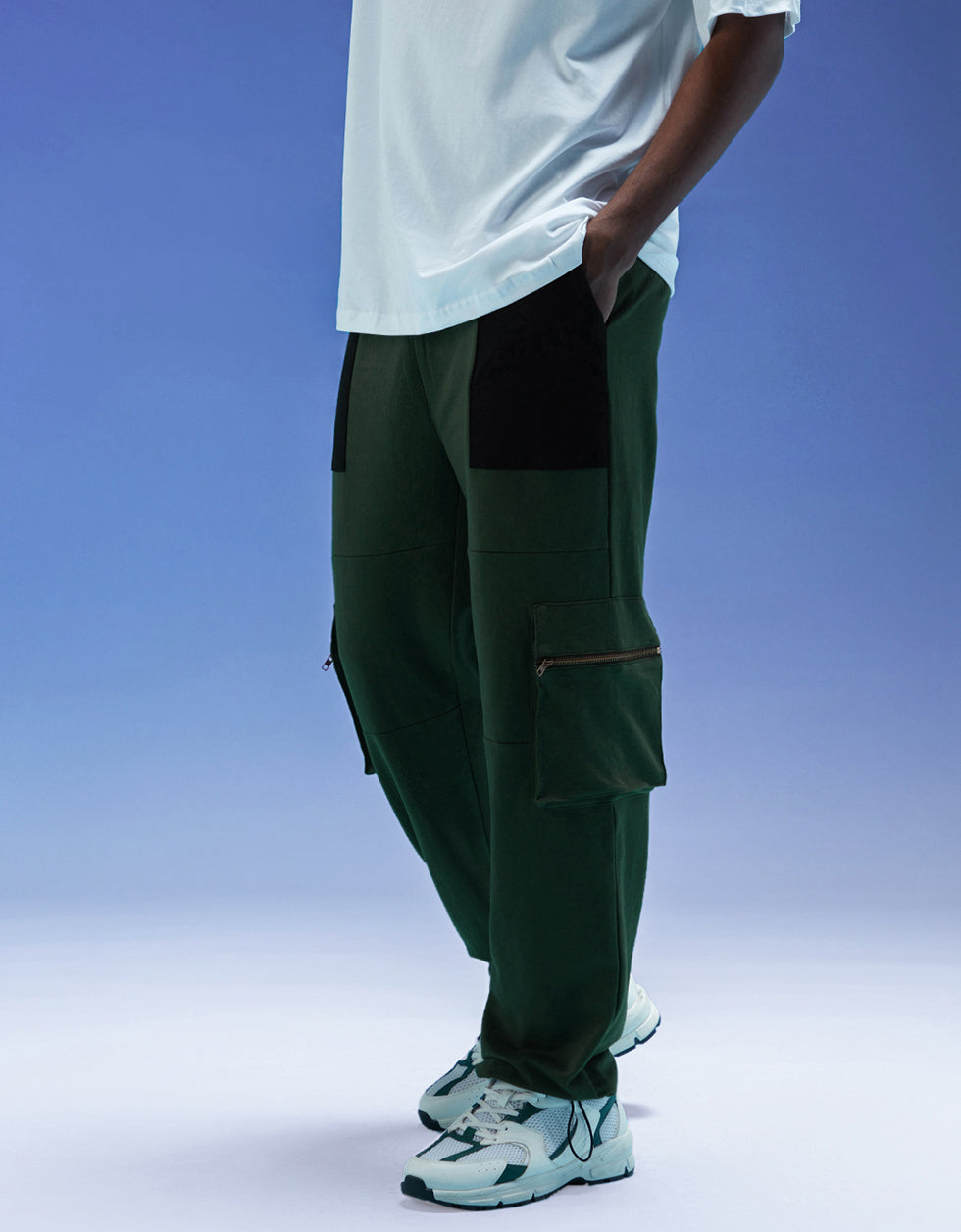 Olive and Black Zipper Detail Knitted Cargo