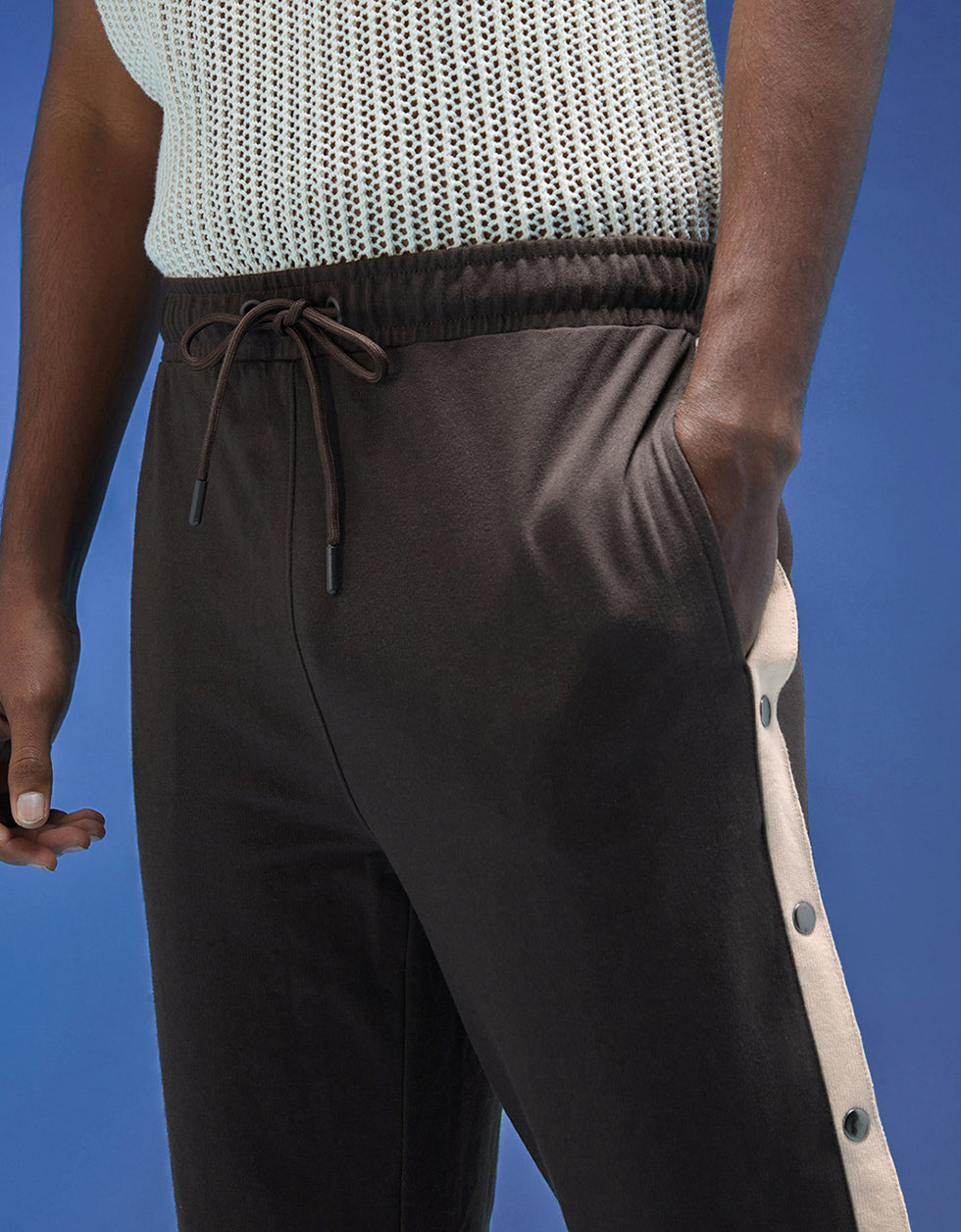 Brown and Beige Side Stripe Button Detail Knitted Cargo