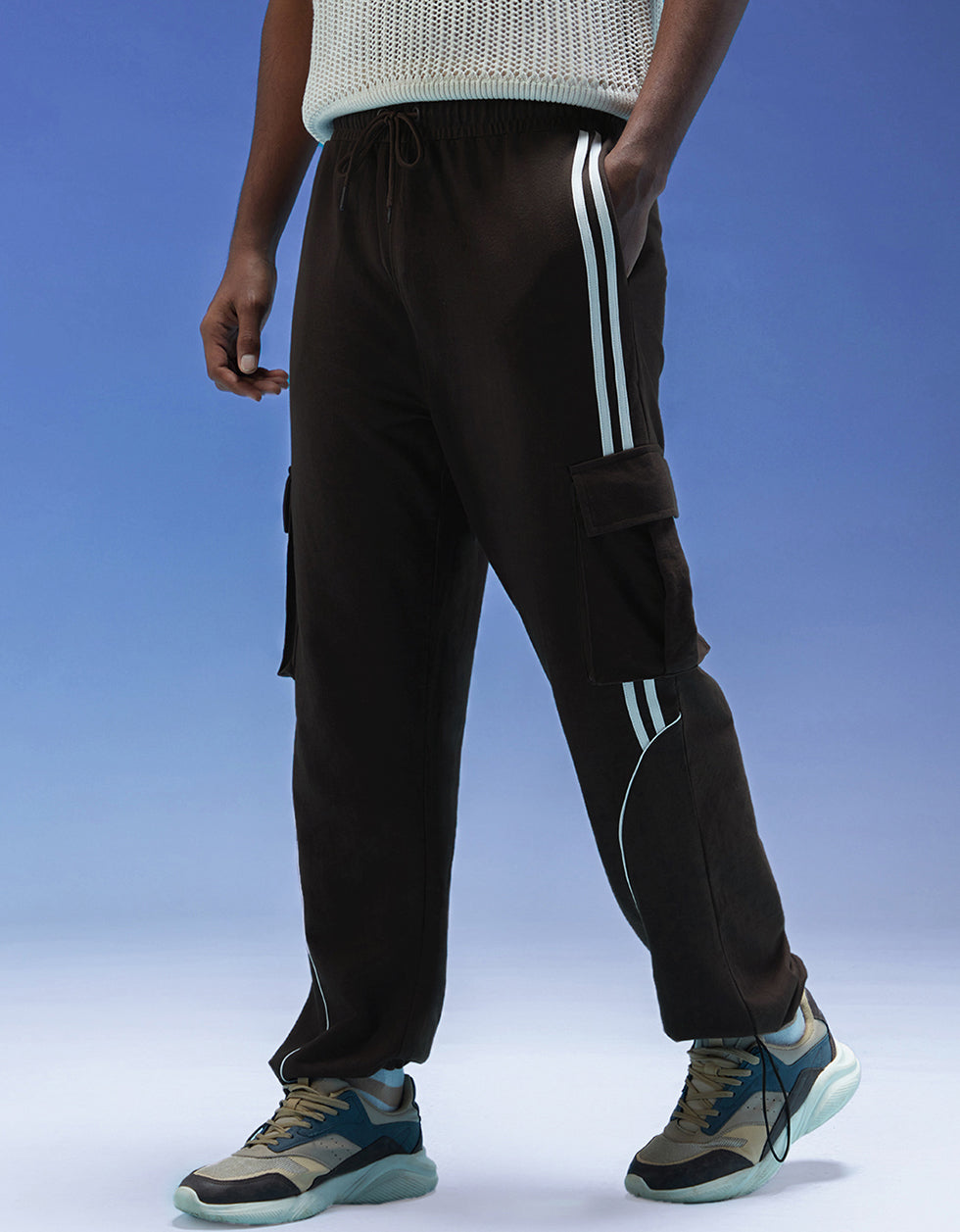 Brown and White Side Stripe Knitted Cargo