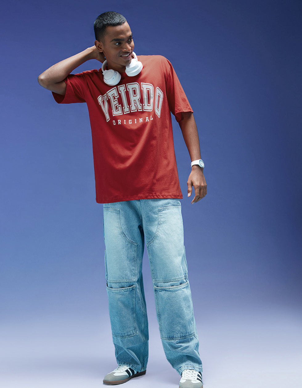 Veirdo Original Red Oversized Typography Brand Printed  T-shirt