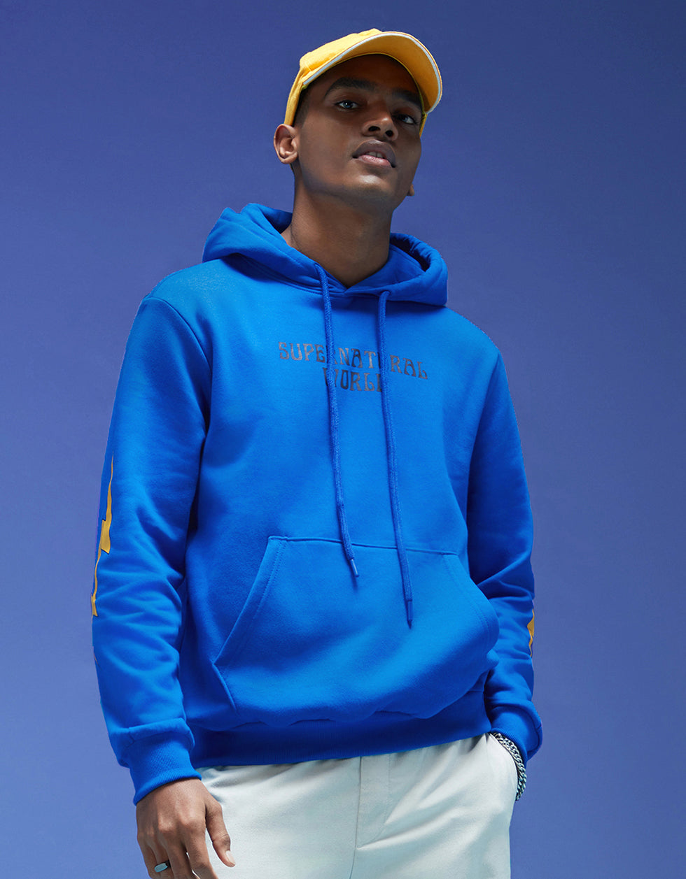 World of Illusions Blue Back Printed Regular Fit Hoodie