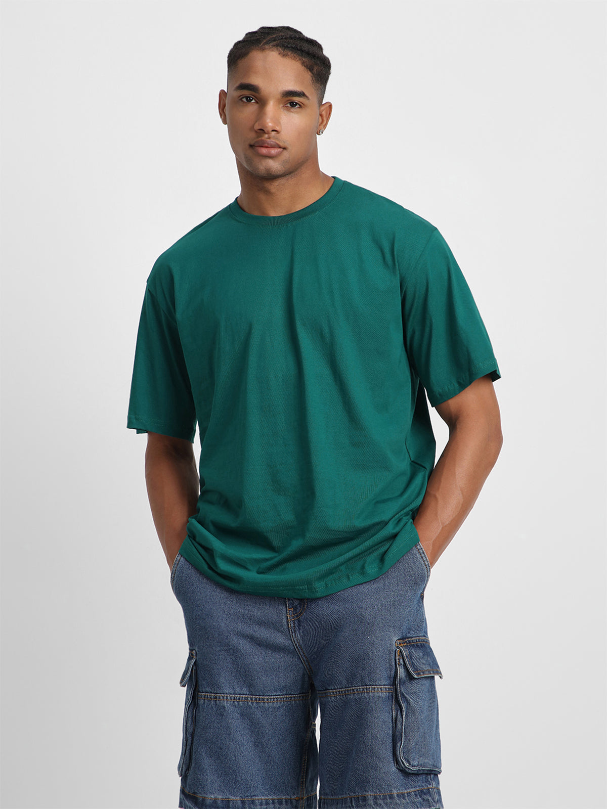 Dark Green Plain Oversized T-shirt