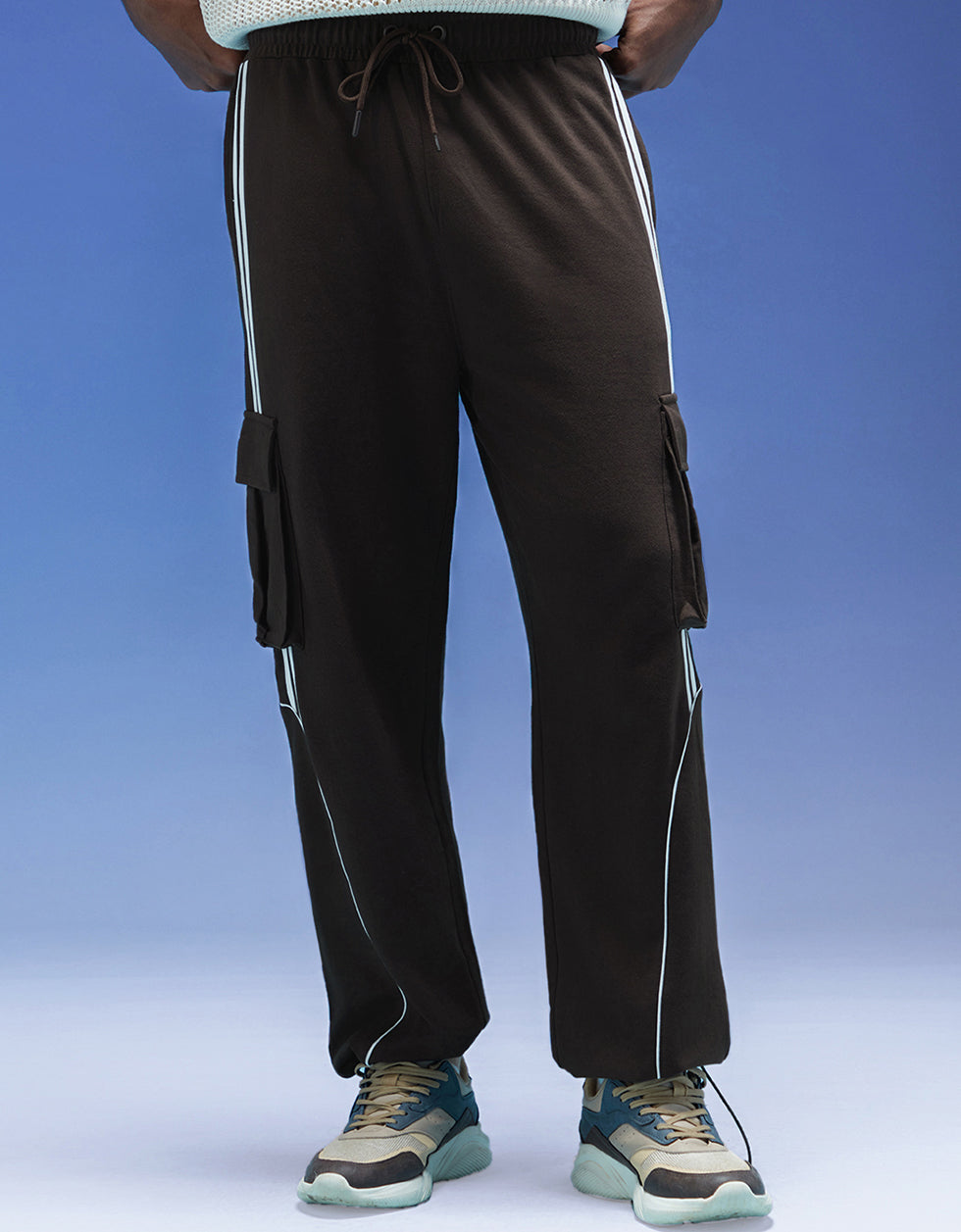 Brown and White Side Stripe Knitted Cargo