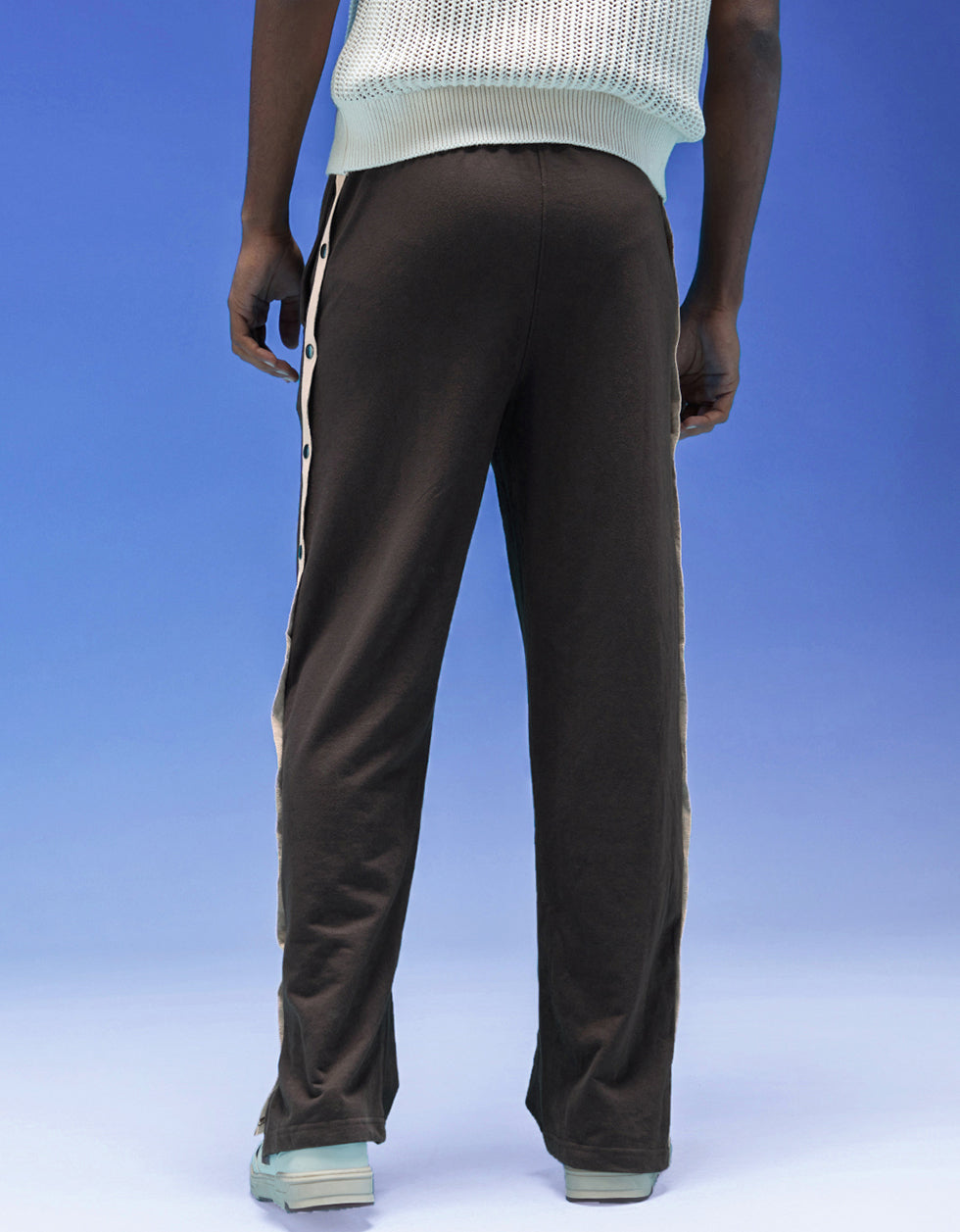 Brown and Beige Side Stripe Button Detail Knitted Cargo
