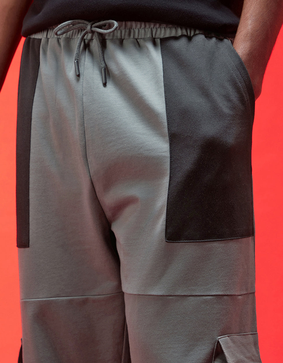 Grey and Black Zipper Detail Knitted Cargo