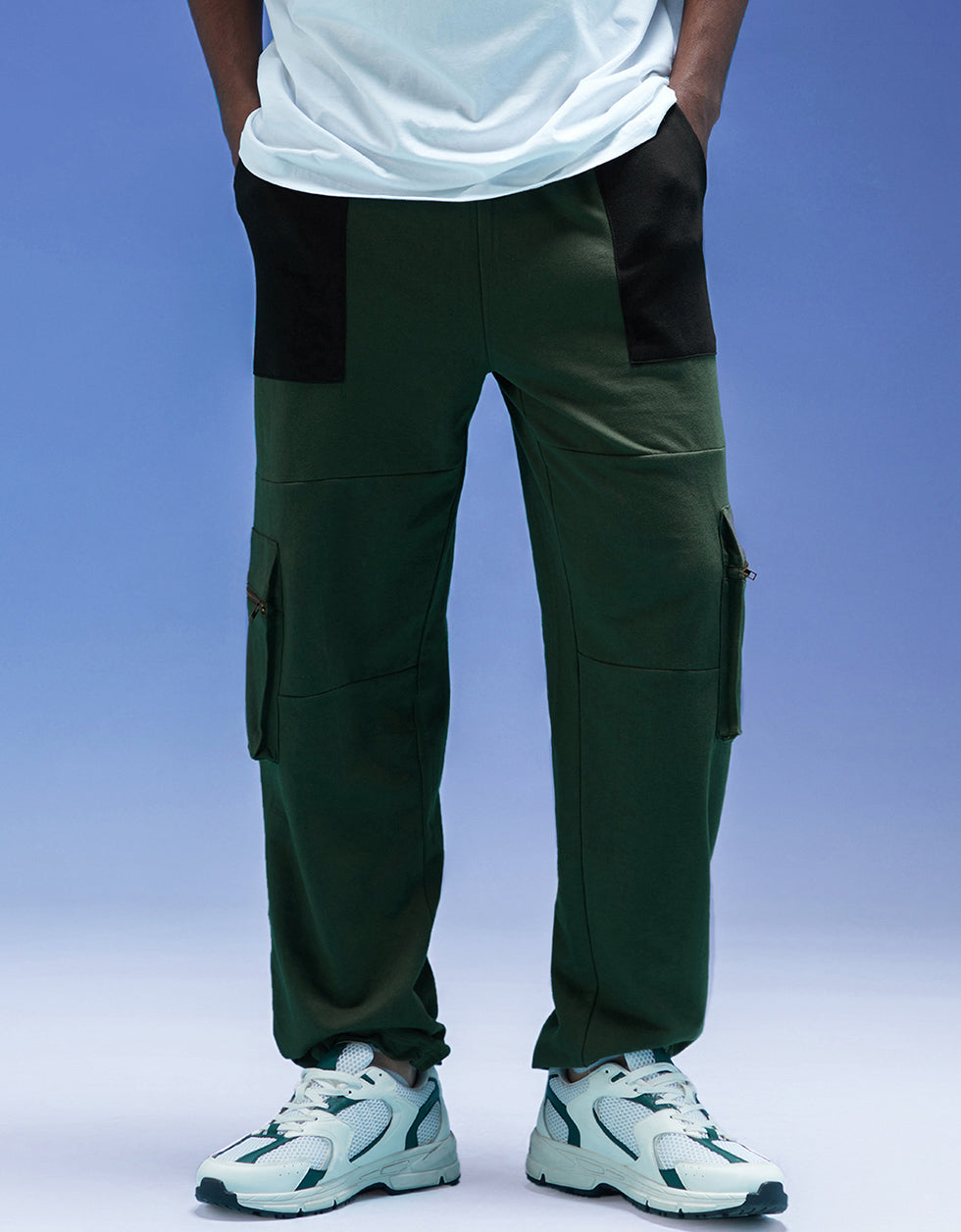 Olive and Black Zipper Detail Knitted Cargo