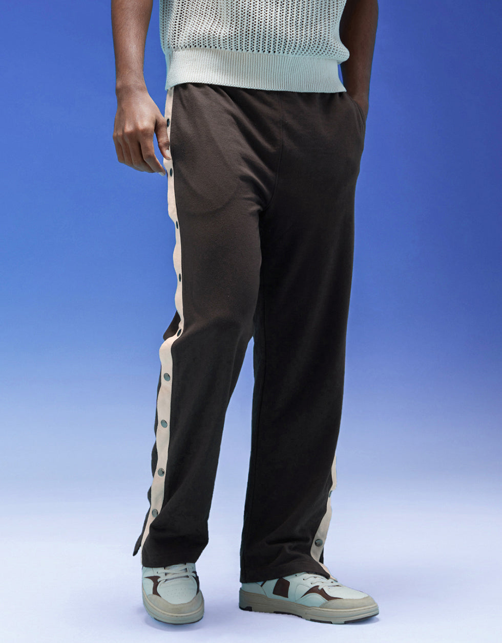 Brown and Beige Side Stripe Button Detail Knitted Cargo