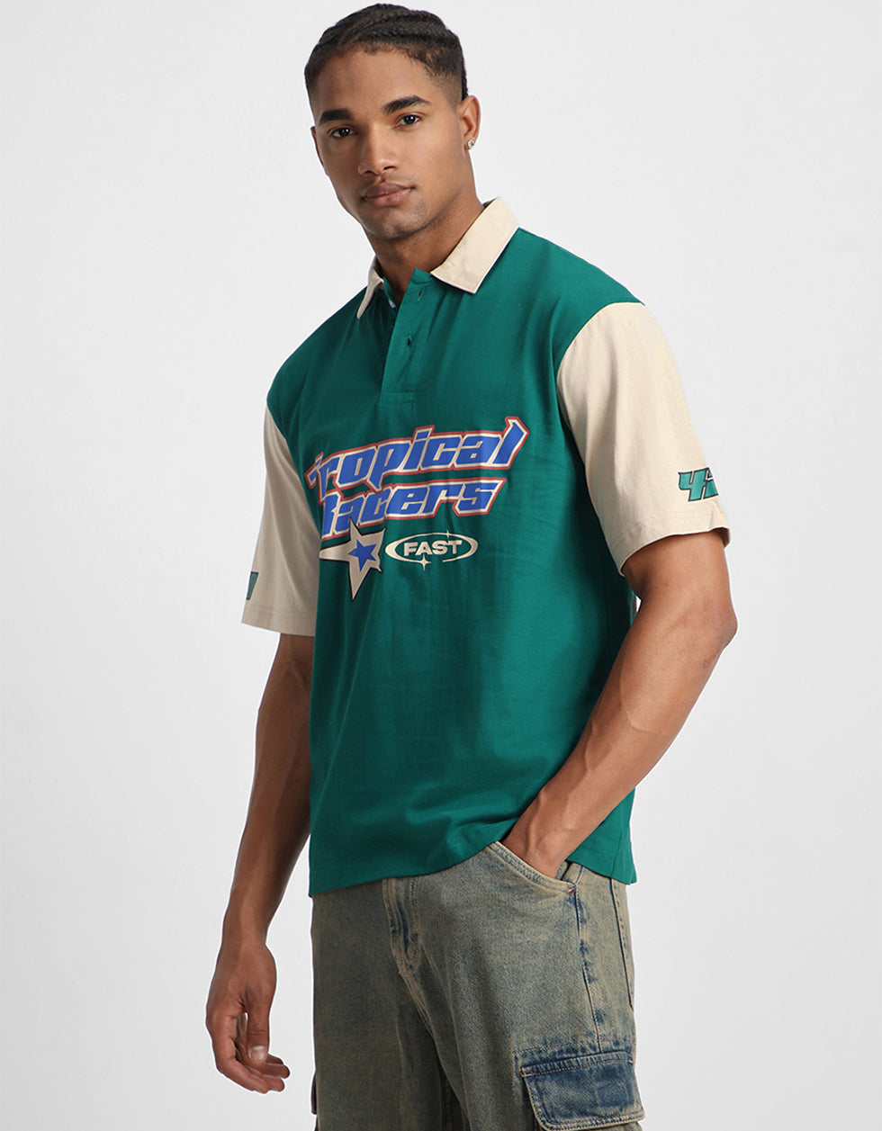 Tropical Racers Green Oversized Polo T-shirt