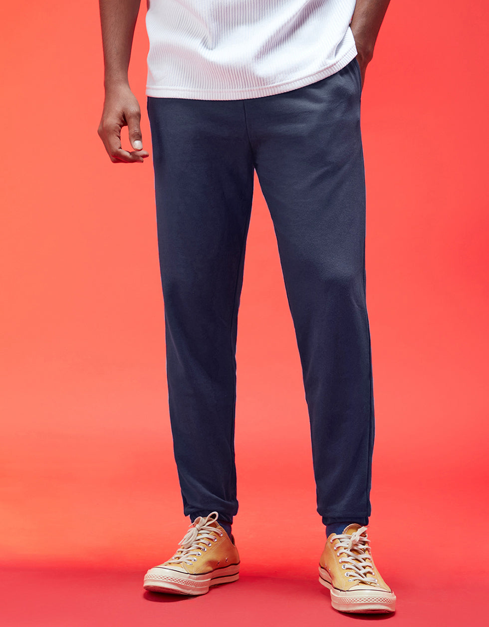 Navy Blue Solid Baggy Fit Joggers