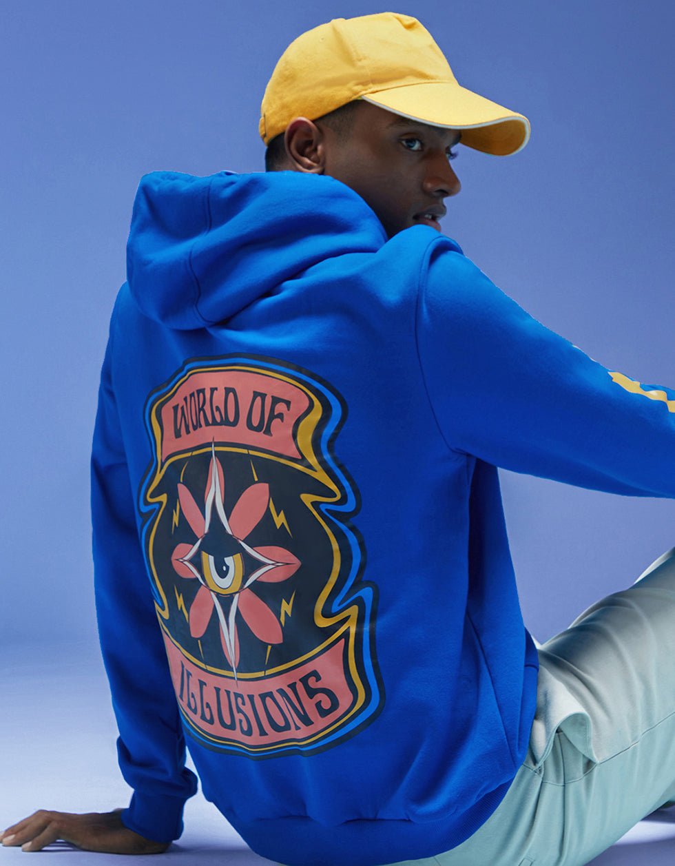 World of Illusions Blue Back Printed Regular Fit Hoodie