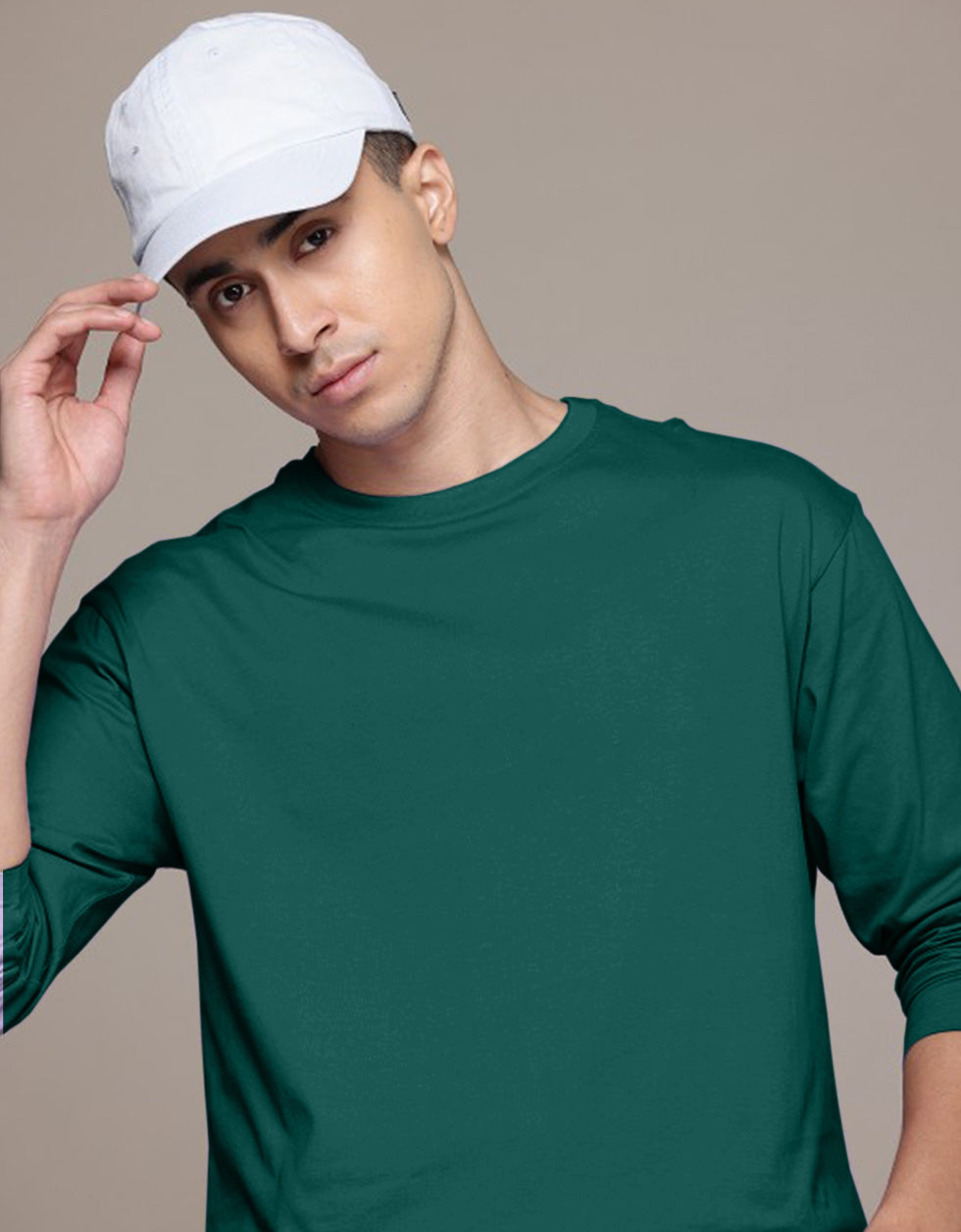 Green Plain Full Sleeves Regular Fit T-shirt