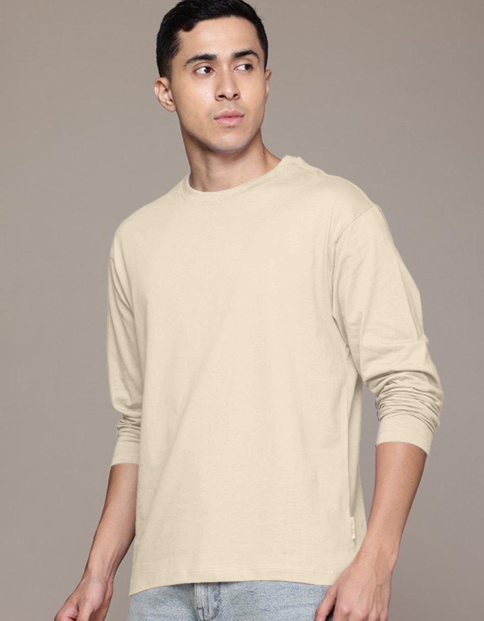Swan White Plain Full Sleeves Regular Fit T-shirt