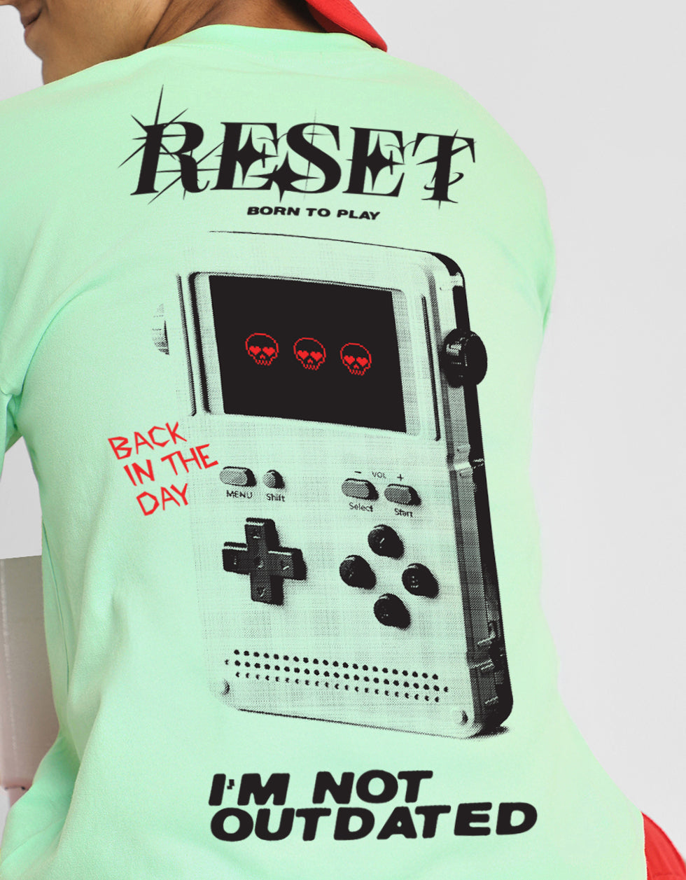 Reset Mint Green Oversized Graphic Printed Boys T-shirt