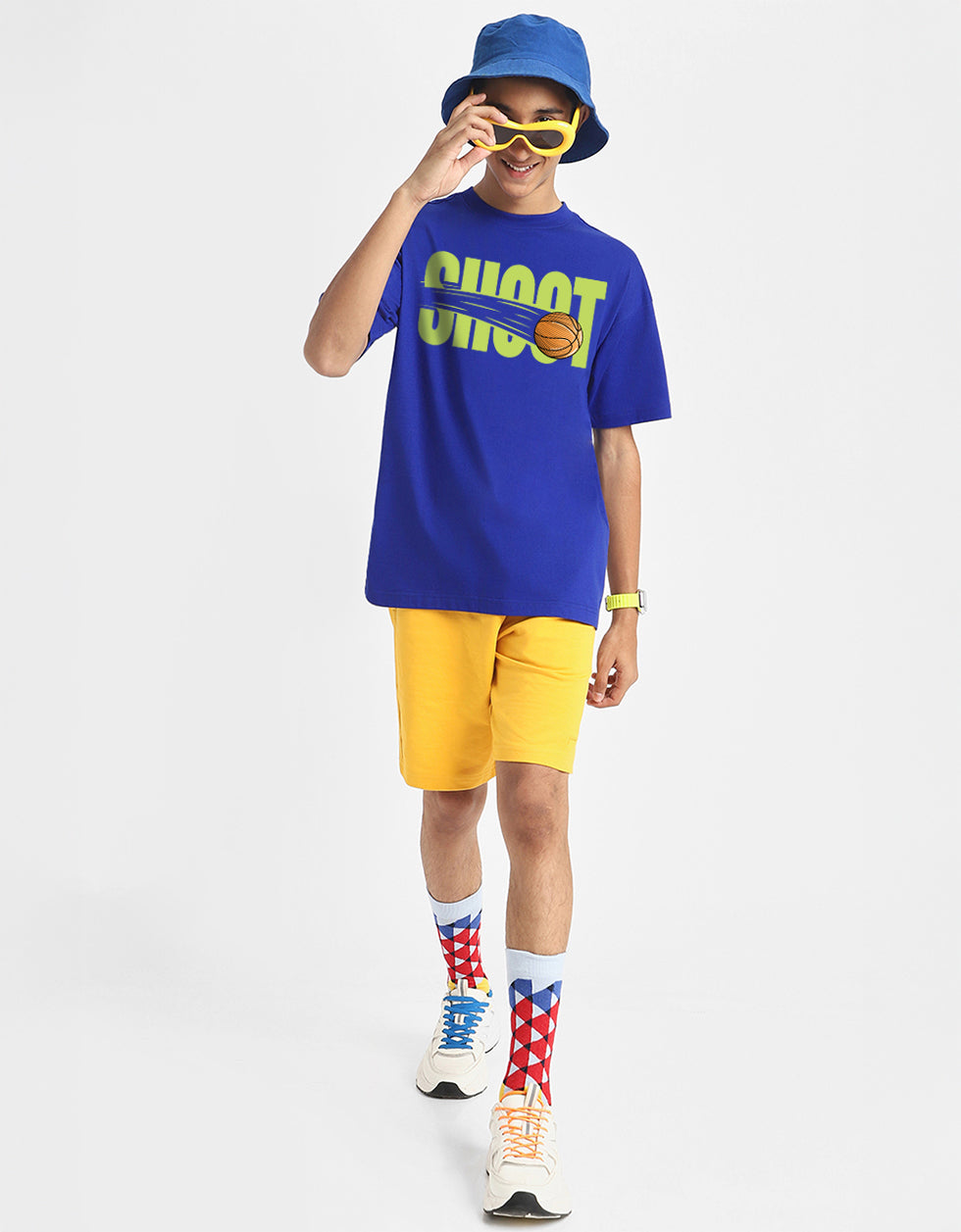 Shoot Royalblue Oversized Graphic Printed Boys T-shirt