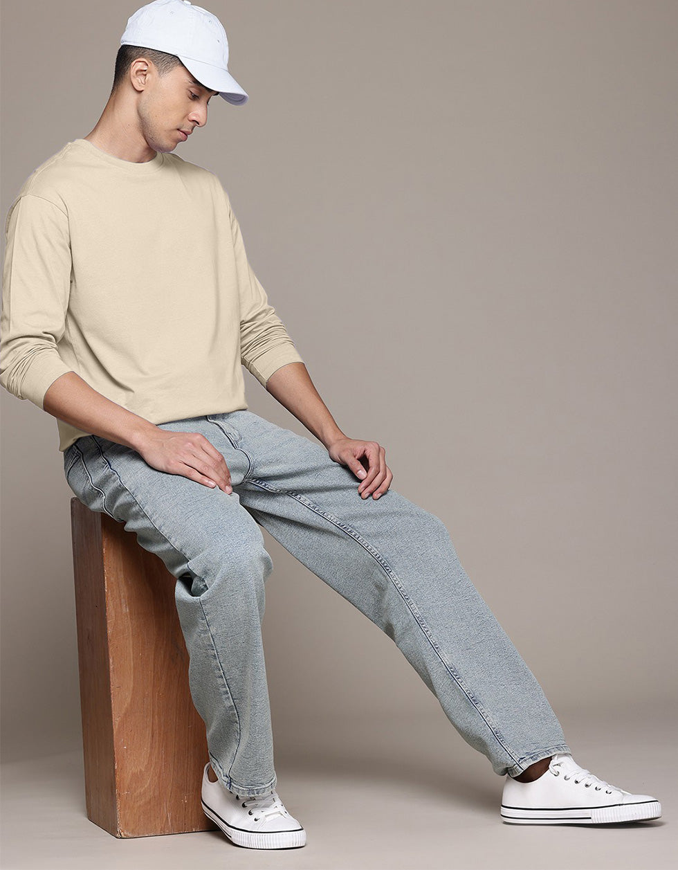 Swan White Plain Full Sleeves Regular Fit T-shirt