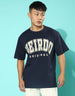 Veirdo Original Navy Oversized Typography Brand Printed T-shirt