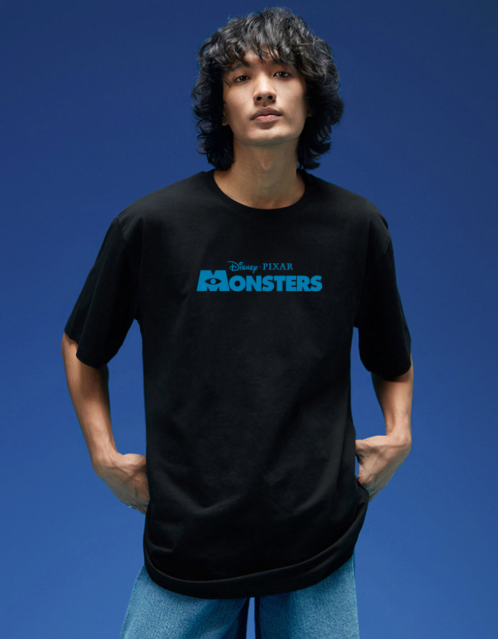 Disney Monsters Black Oversized Graphic Printed T-shirt