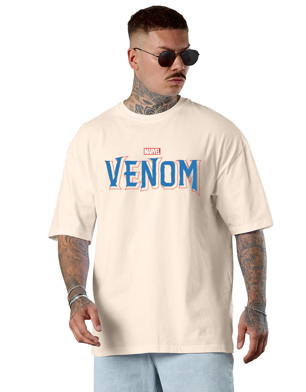 Venom Marvel Swanwhite-Black Oversized Graphic Printed T-shirt
