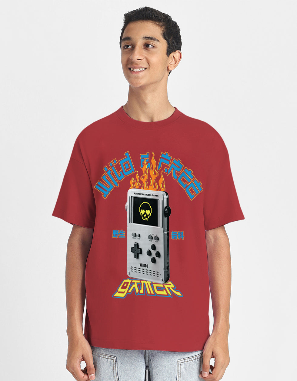 Wild Free Red Oversized Graphic Printed Boys T-shirt
