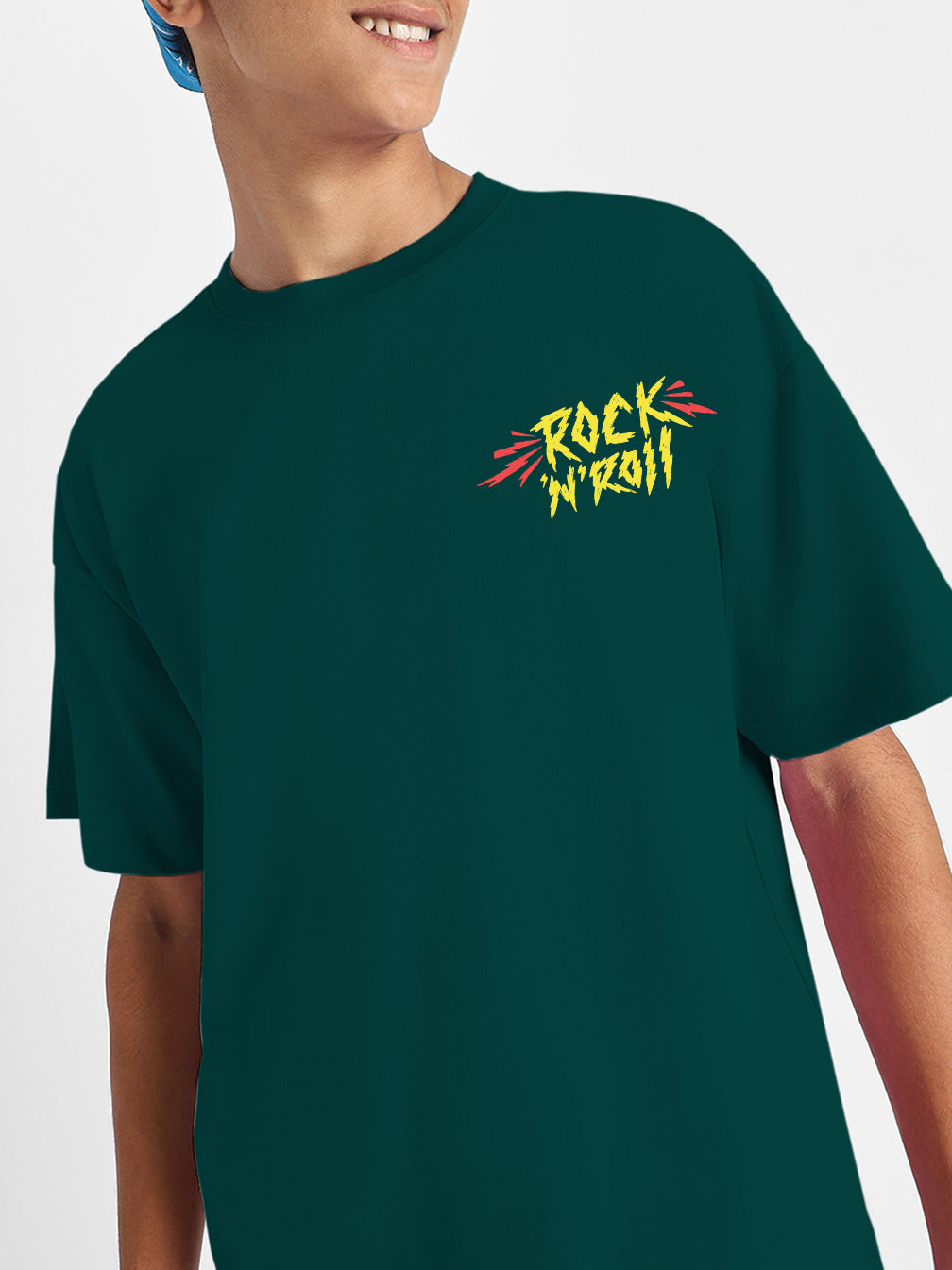 Rock & Roll Green Oversized Graphic Printed Boys T-shirt