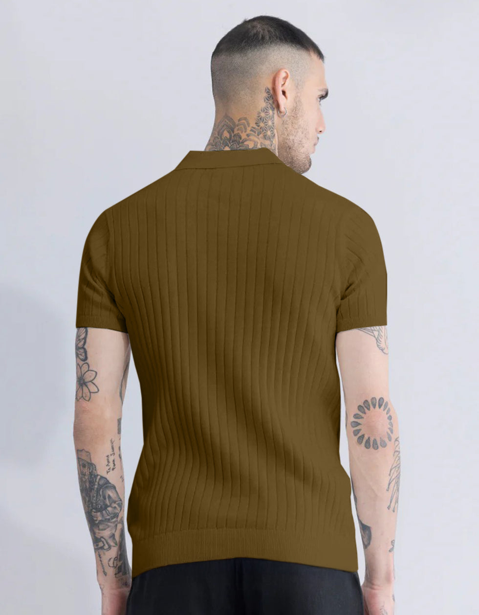 Khakhi Ribbed Flatknit Textured Regular Fit Exclusive Polo T-Shirt